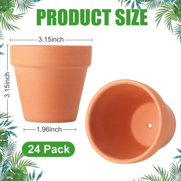 Terra Cotta Pots, 24 Pack 3.15 Inch Mini Clay Pot with Drainage Holes,Cactus Flo - Picture 2 of 8